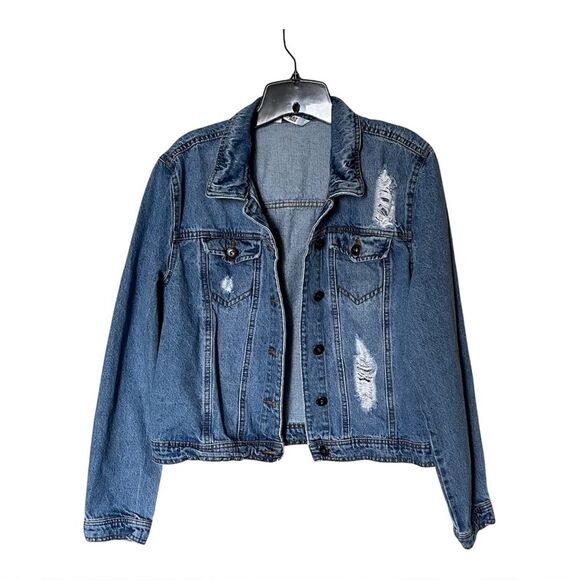 Highway Premium Jeans Blue Distressed Button Front Denim Jean Jacket Size XL - Picture 1 of 9